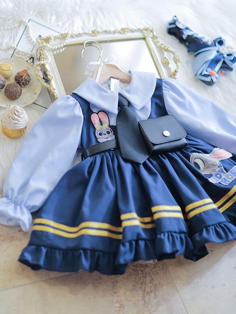 2025 Girls' Long Sleeve Rabbit Police Officer Lolita Princess Dress