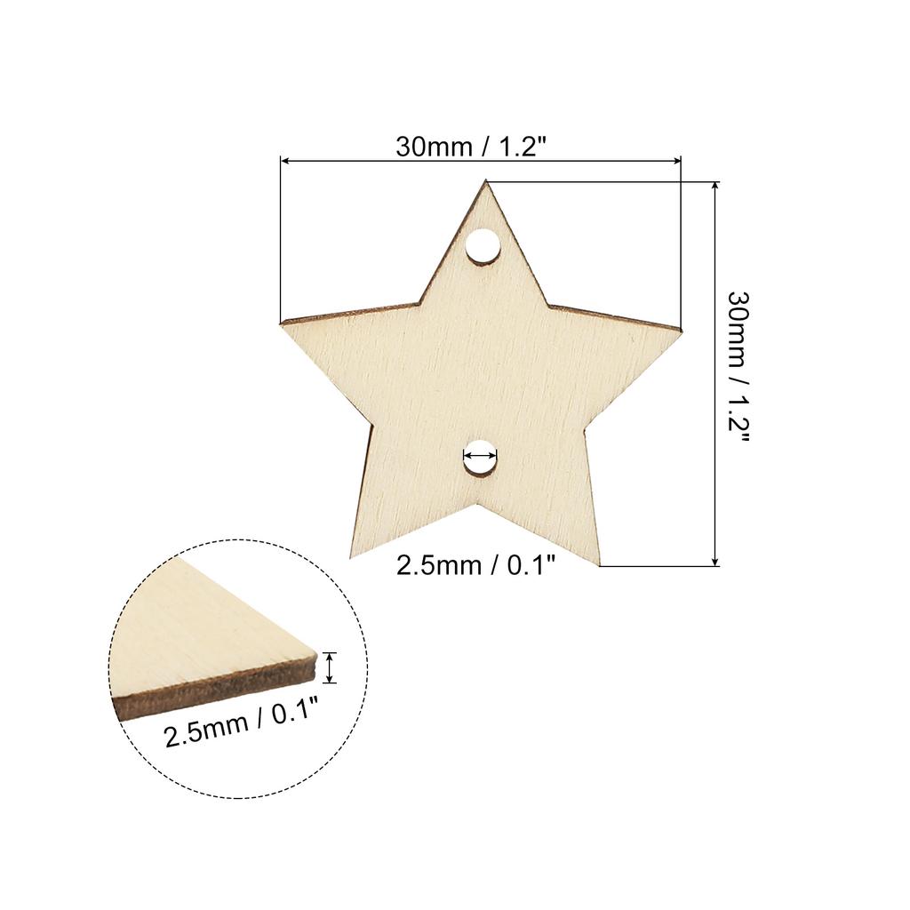 100pcs Wooden Stars Unfinished Wood Stars with Holes Blank Wooden Cutouts Ornaments Natural Wood Pieces for Party Craft Projects