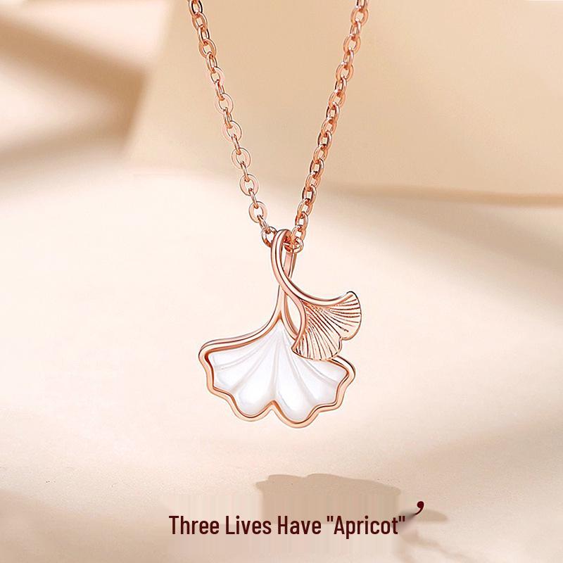 S925 Sterling Silver Ginkgo Leaf Necklace for Women: Three Lives Apricot Light, Luxurious, and Versatile High-End Clavicle Chain.