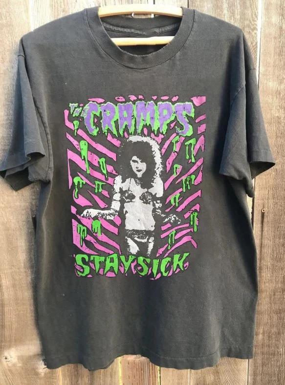 VTG The Cramps Band Stay Sick Heavy Cotton Black T Shirt All Size TU860 XL