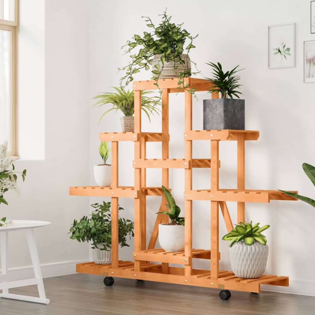 Vidaxl Wheeled Plant Stand, 110X25X101 Cm, Solid Fir Wood