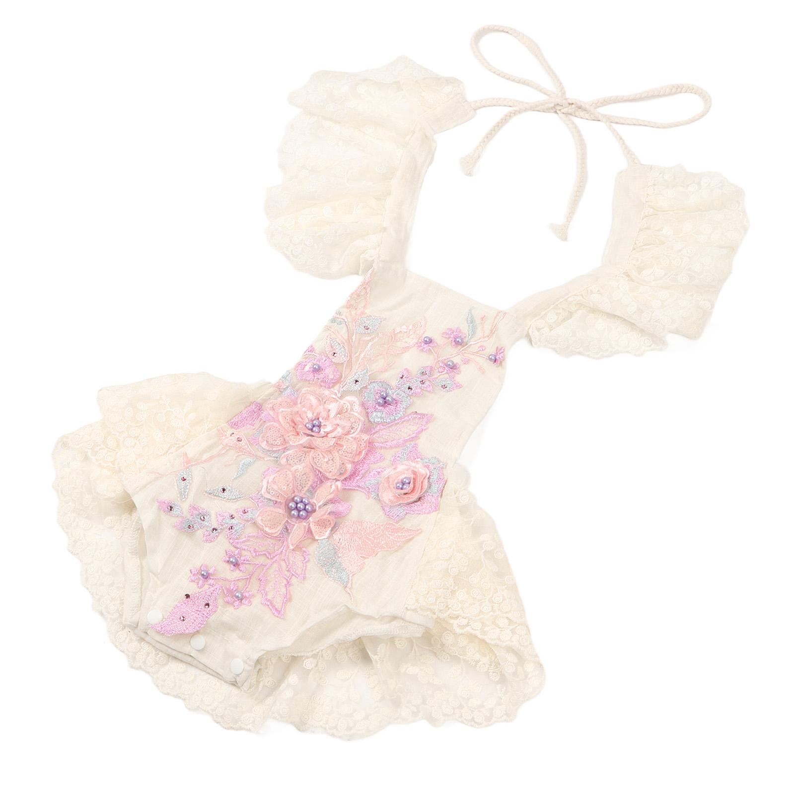 

Baby Girl Lace Jumpsuit Floral Embroidered Cap Sleeve Cotton One Piece Bodysuit Dress for Infant Light Purple 70cm 70cm