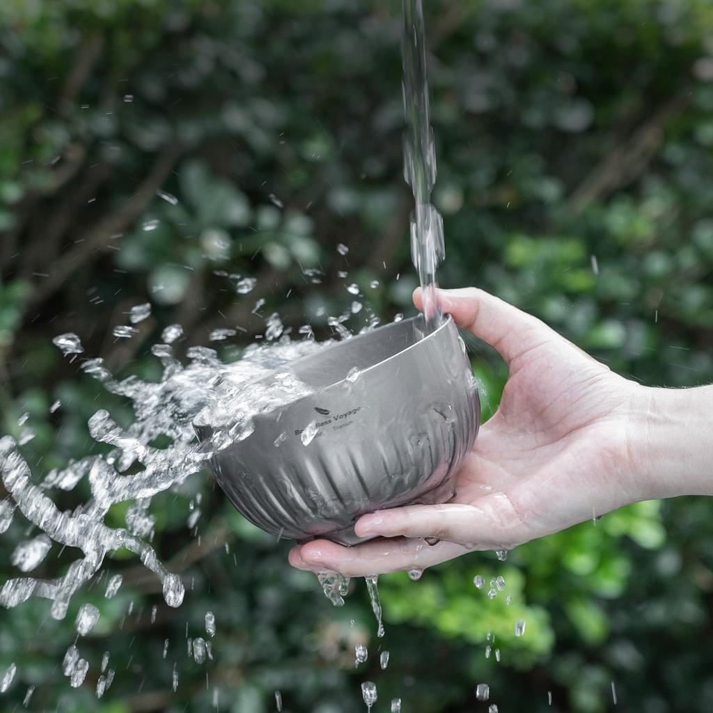 Boundless Voyage Titanium Hollow 350ml Double Bowl for Kids and Ramen Rice Soup Titanium Storage Bag Included Ti1164T Bowl, Double-Walled, Capacity,