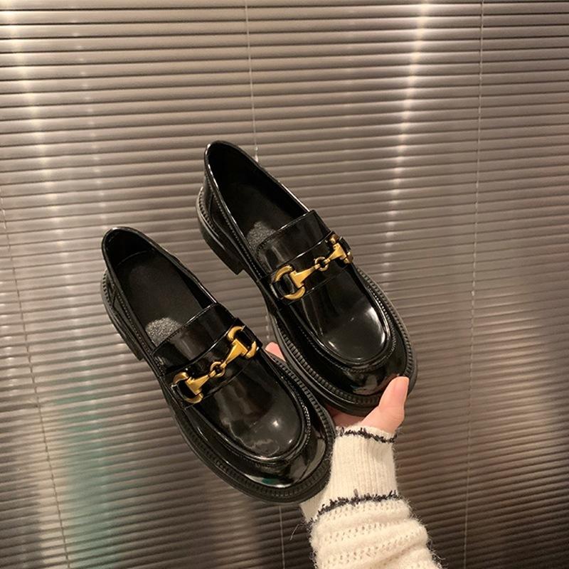 Full cowhide~ platform loafers women's autumn and winter 2025 new thick heel black small leather shoes British style~ single shoes