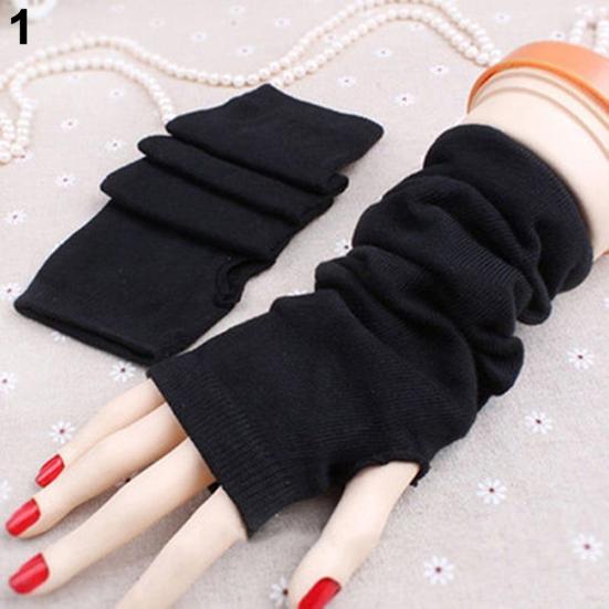 Women's Knitted Solid Fingerless Gloves Soft Warm Autumn Wrist Arm Long Mittens