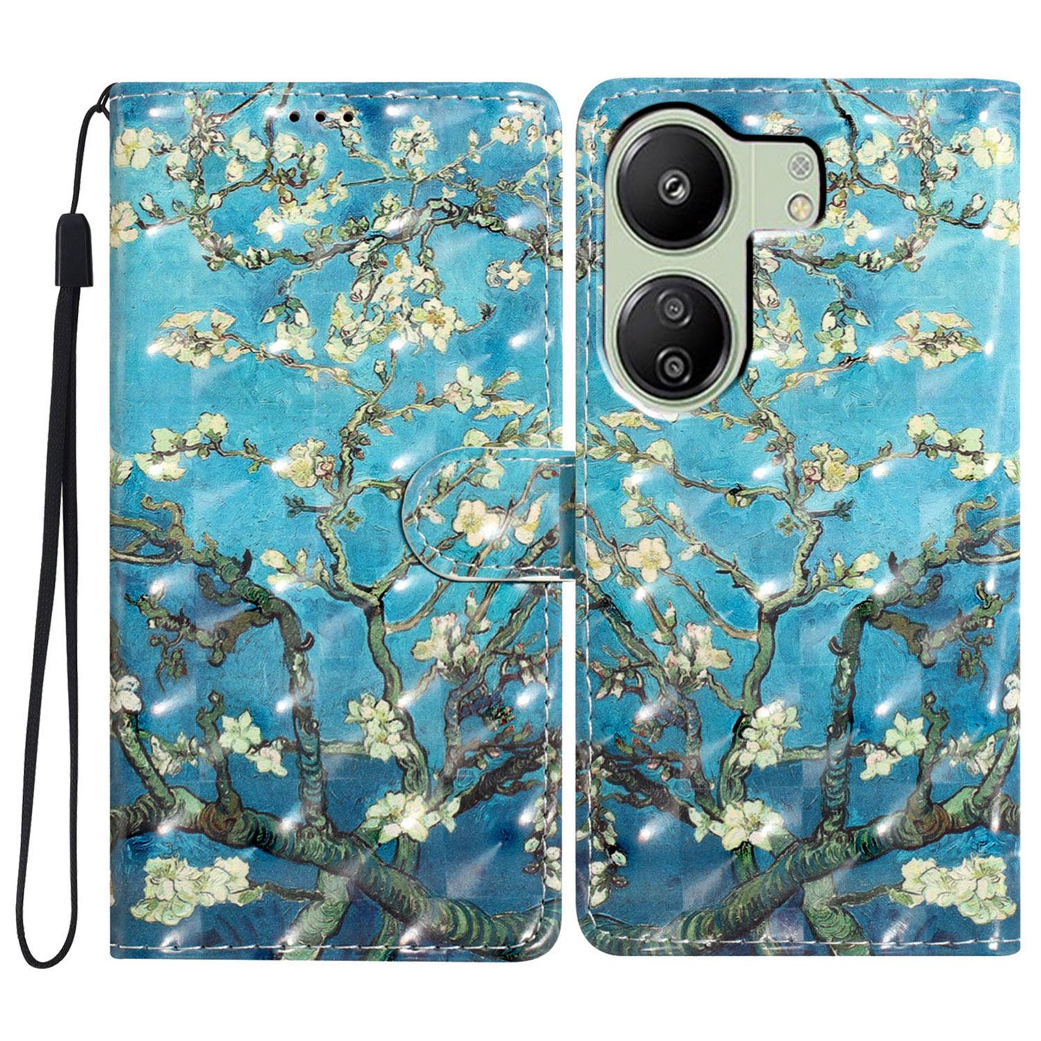 

For Xiaomi Redmi 13C 4G/Poco C65 4G Leather Case 3D Pattern Cover with Card Organizer Apricot Blossom
