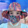 Women's Lightweight Floral Bucket Hat with Detachable Face Cover Breathable Anti-UV for Hiking Camping Vacation
