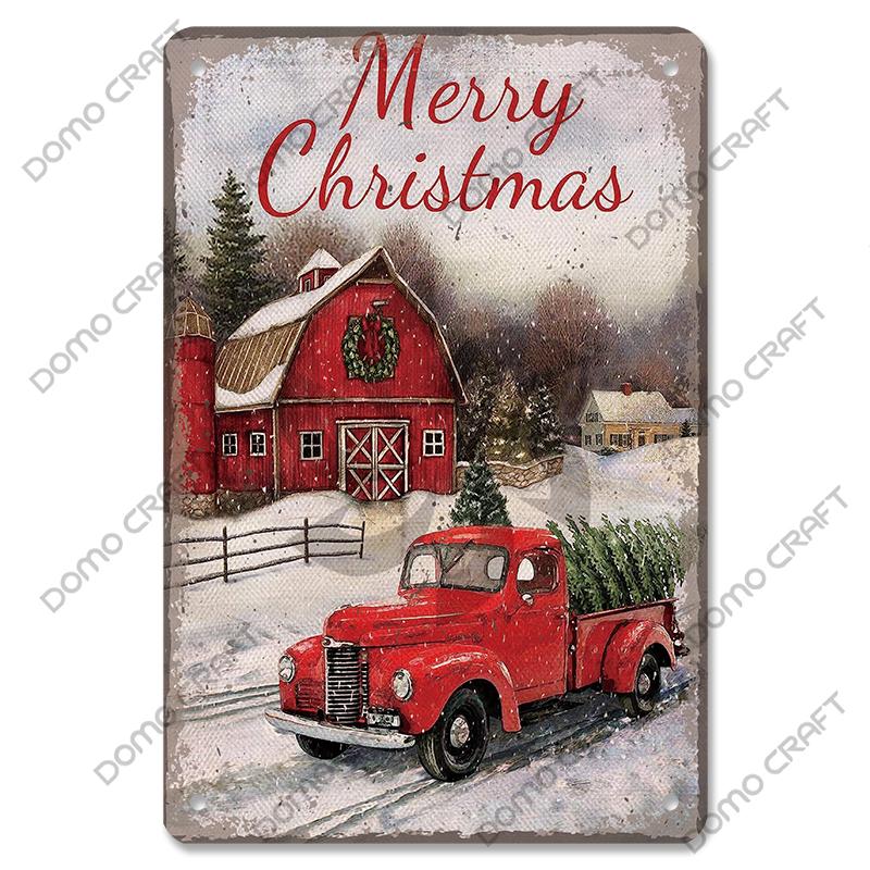 Merry Christmas Poster Vintage Metal Tin Signs Cakes Music Box Christmas Tree Metal Plaque Bakery Candy Shop Home Wall Decor
