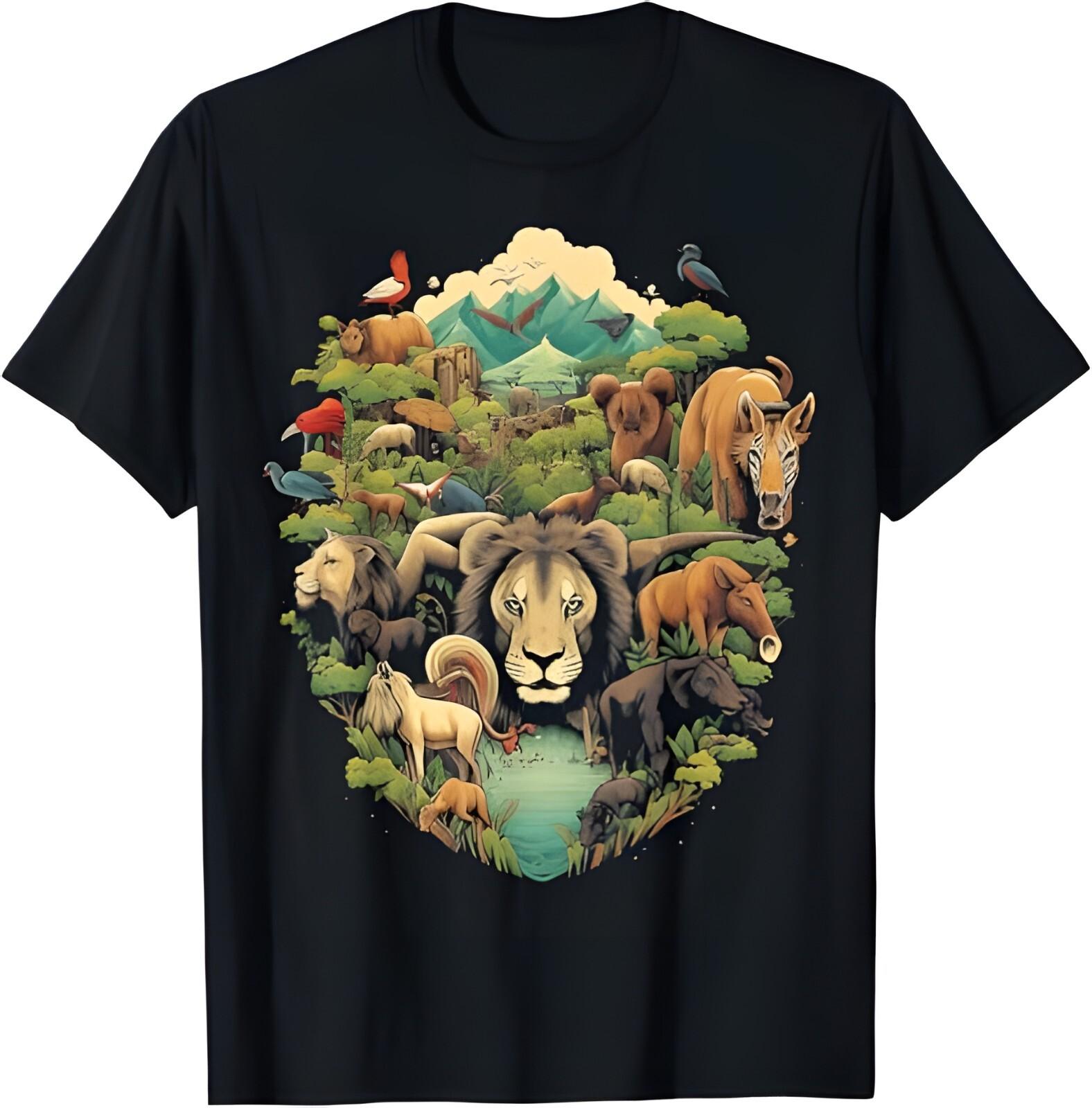 Un tout nouveau royaume animalier, avec divers animaux portant des t-shirts naturels. S разноцветный