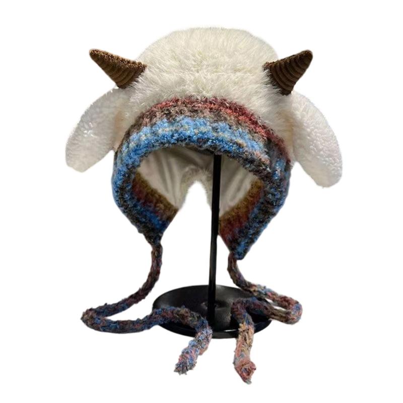 Plush Horn Knitted Hat With Soft Pompoms For Women Men Kids Winter Outdoor Activity Multiple Colors