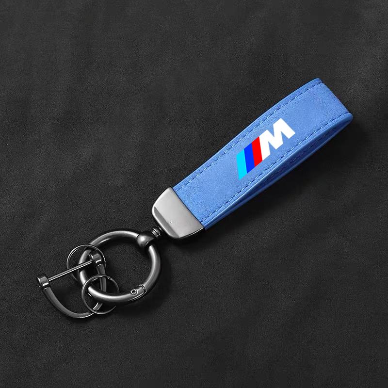 KQBU1 Car Styling Emblem Zinc Alloy Keyring Motorcycle Suede Leather Keychain for BMW M Performance E30 E34 E36 F21 F30 F35 M3 M5 X3