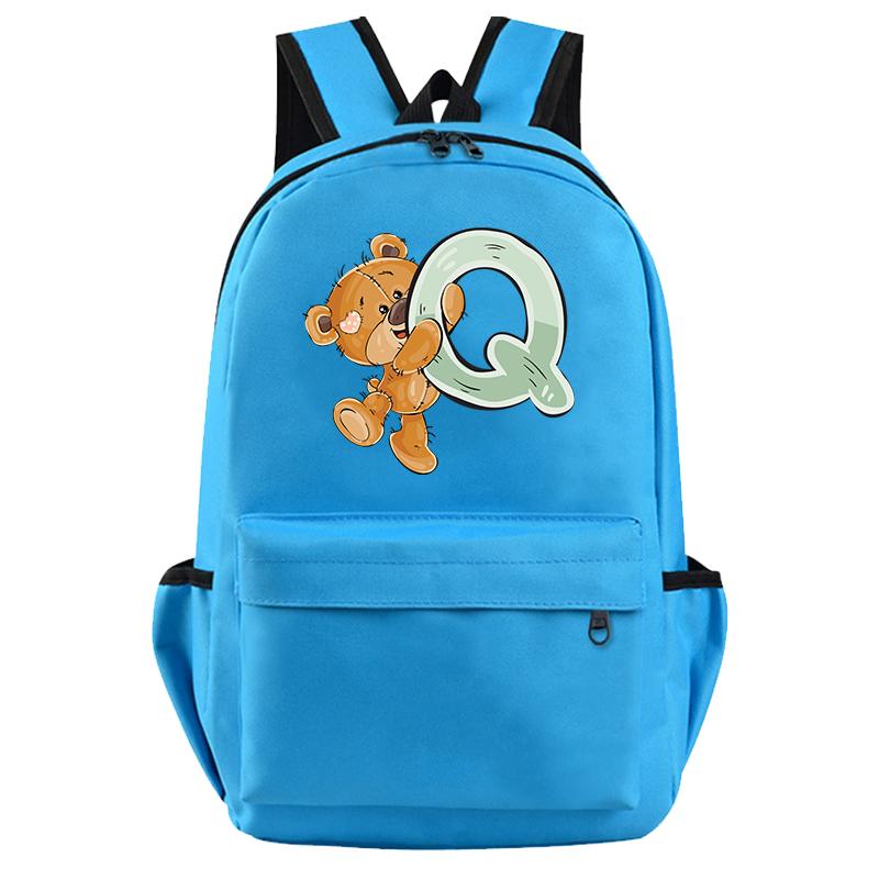 Little Bear 26 English Letters Backpack Teen School Bag for Girls Boy Backpack Bookbag for Kid Gifts Large Capacity Student Bag