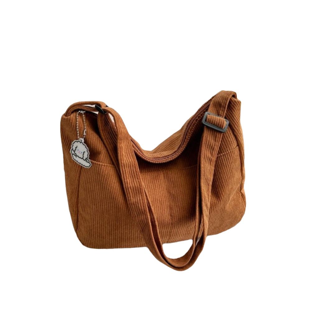 Korean Style Corduroy Shoulder Bag Solid Color Women Tote Bag Portable Crossbody Bag  Women