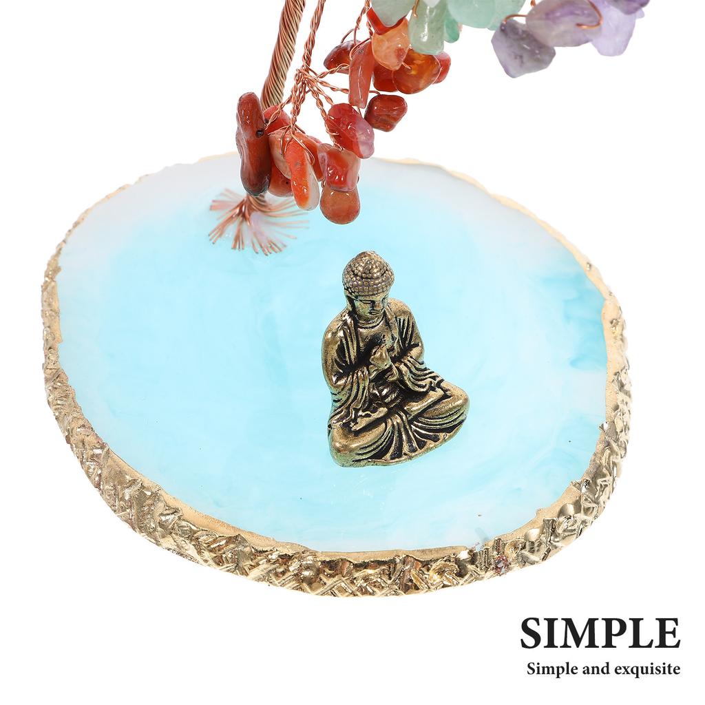 1 Set Buddha Statue Crystal Tree Exquisite Home Office Decor Living Room Crystal Tree Ornament Spiritual Sculpture Decoration