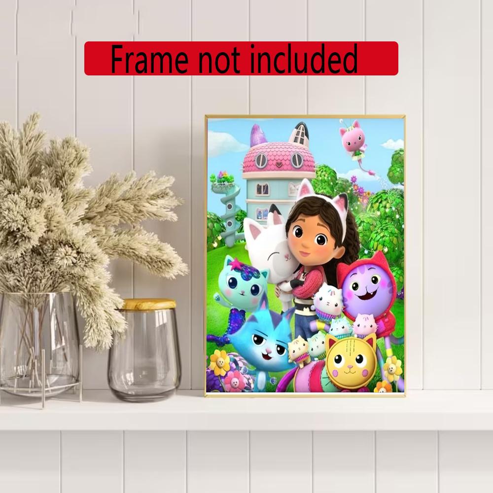 Cartoon Cute Gabbys 5D Round Diamond Painting Kit Diamond Embroidery Painting Rhinestones Mosaic Frameless Handwork Decoration Arts