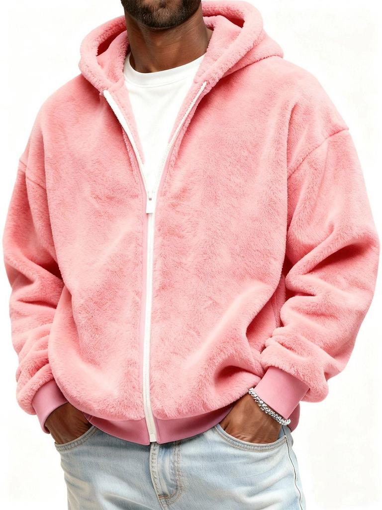 Herren Freizeit Plüsch Kapuzen Reißverschluss Strickjacke Hoodie - Einfarbige, Herbst Winter