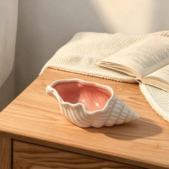Shell Jewelry Tray, Ceramic Compact Storage Dish, Durable Scratch-Resistant Organizer, for Rings Earrings Necklaces Bracelets Watches
