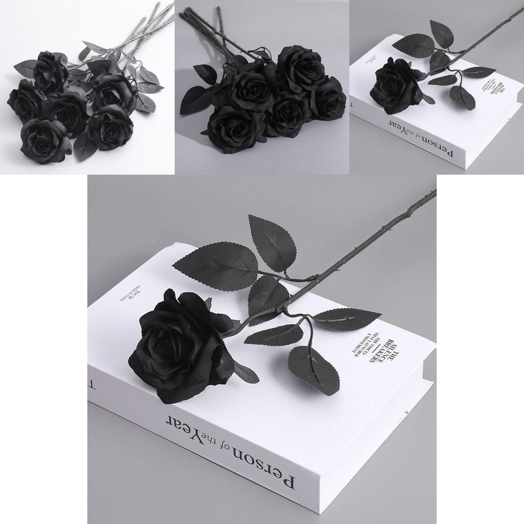 Gothic Black Rose Artificial Silk Flower Bouquet For Wedding Photography Decor