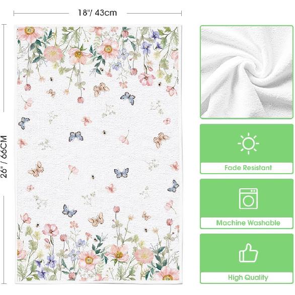 Artoid Mode Floral Leaves Butterfly Spring Kitchen Towels Dish Towels, 18x26 Inch Seasonal Summer Decoration Hand Towels Set of 2
