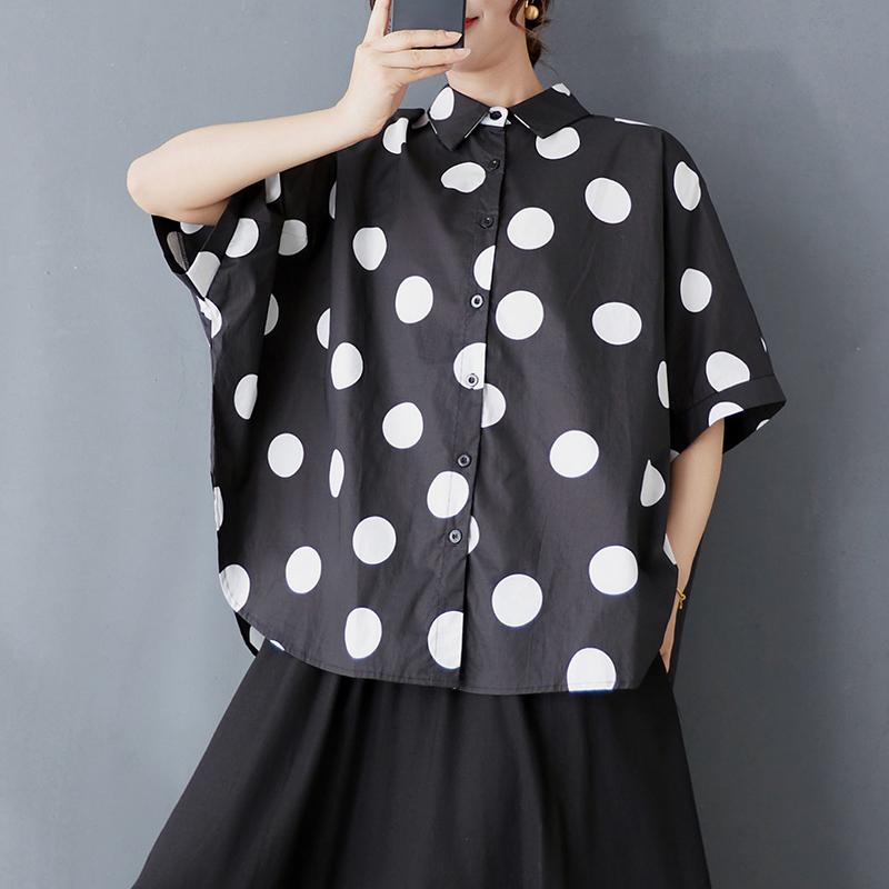 Dimanaf 2025 Plus Size Νέα Καλοκαιρινή Μπλούζα με Μανίκια Batwing Casual Γυναικεία Ριχτά Μπλούζες Πουκάμισα Polka Dot
