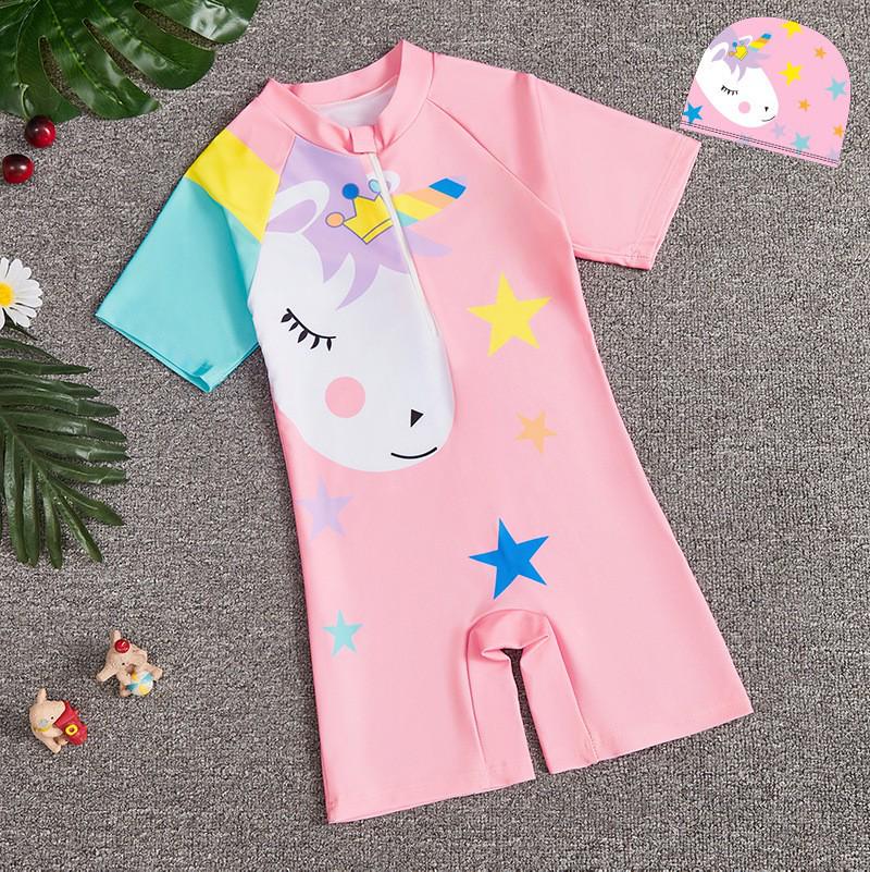 2025 Summer New Kids' Cartoon Swimsuit: Girls' One-Piece or Boys' Short-Sleeved Suit