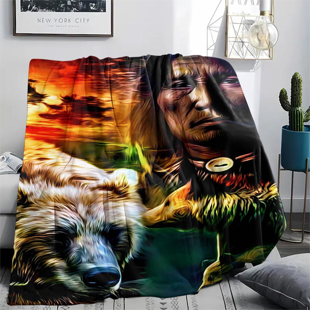 1Pc Indian Wolf Print Flannel Blanket, High quality Comfortable for All Seasons, Home Decor, Warmth and Comfort, Perfect for Christmas Gifts