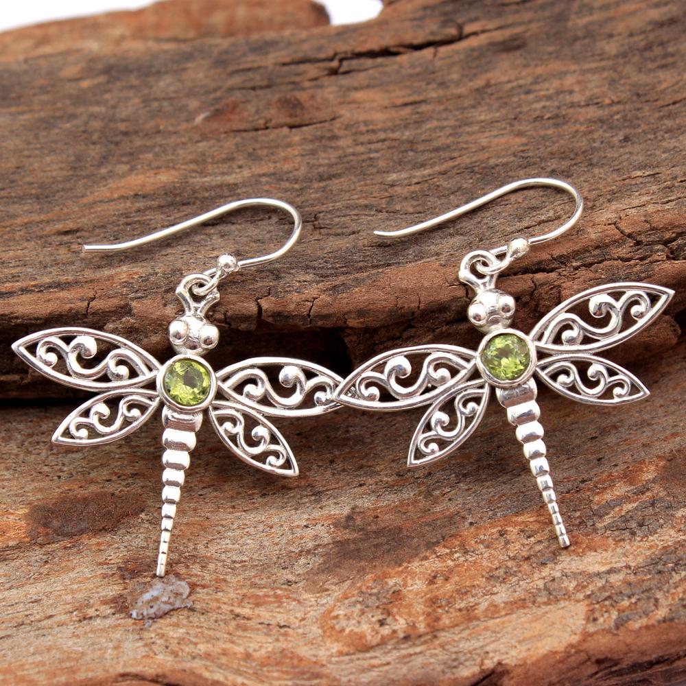 Solid 925 Sterling Silver Gemstone Jewelry Dragonfly Earring Women Earring Handmade Dangle Earring