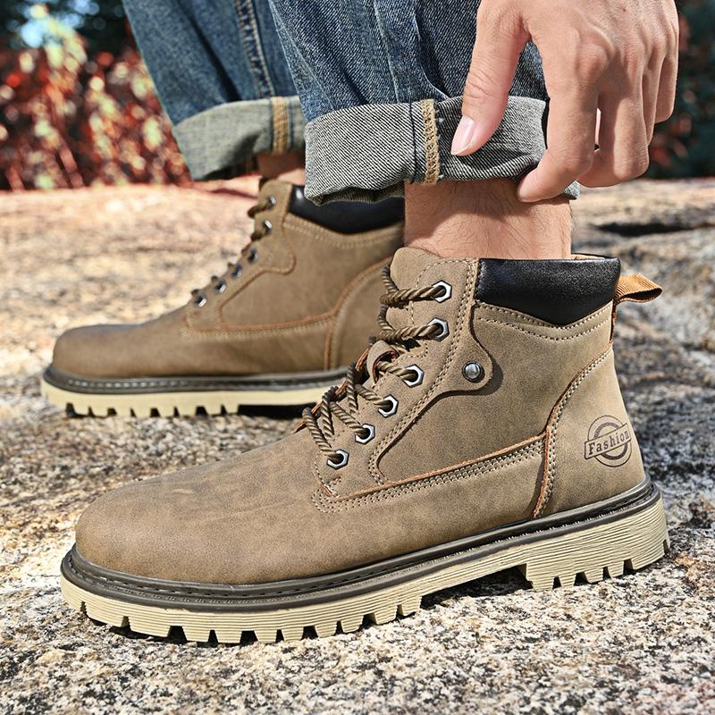 Fashion Business Male High Top Shoes Outdoor Botas New Leather Mens Ankle Boots Autumn Winter Motorcycle Boots  Classic Mens Sneakers