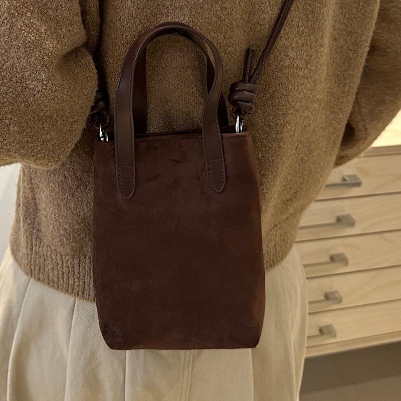 Autumn and Winter Retro Niche Leopard Print Mobile Phone Bag Splicing Contrasting Color Crossbody Bag Suede Shoulder Bag Women