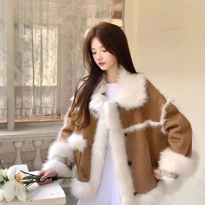 New Imitation Fox Fur Integrated Lamb Wool Thickened Fur Collar Fur Coat Women's Winter Fur Coat