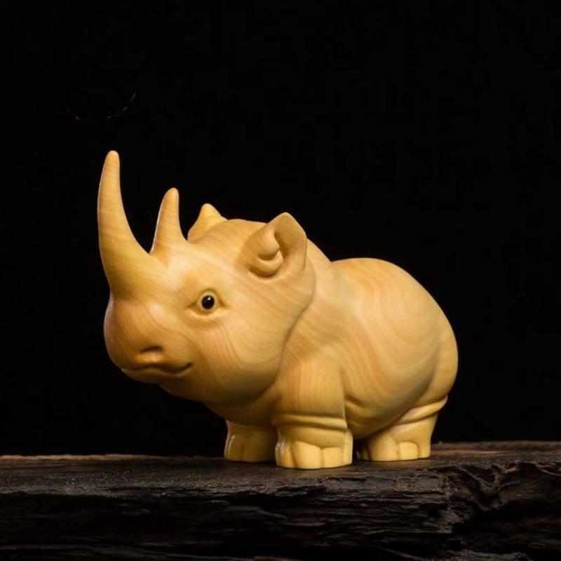 Taihang Cliff Cypress African Animal Trio Carving - Cute Wooden Hippopotamus, Elephant & Rhinoceros Ornament