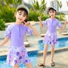 Girls' Cute Floral Cartoon One-Piece Swimsuit - Conservative Swimwear In Small, Medium, Large for Summer.