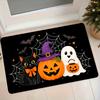 Halloween-Themed Flannel Mat, Cartoon Black Cat Ghost Pumpkin Witch Hat Spider Web Welcome Door Mat, Home Entrance Bathroom Non-Slip Foot Mat