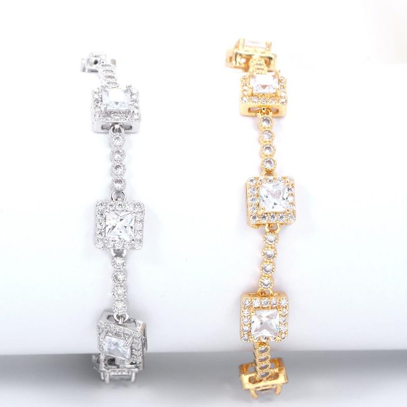 Micro Pave Square Zirconia Bracelet Copper Plated 18K Gold Or Rhodium Finish Minimalist Fashion Jewelry Women Men