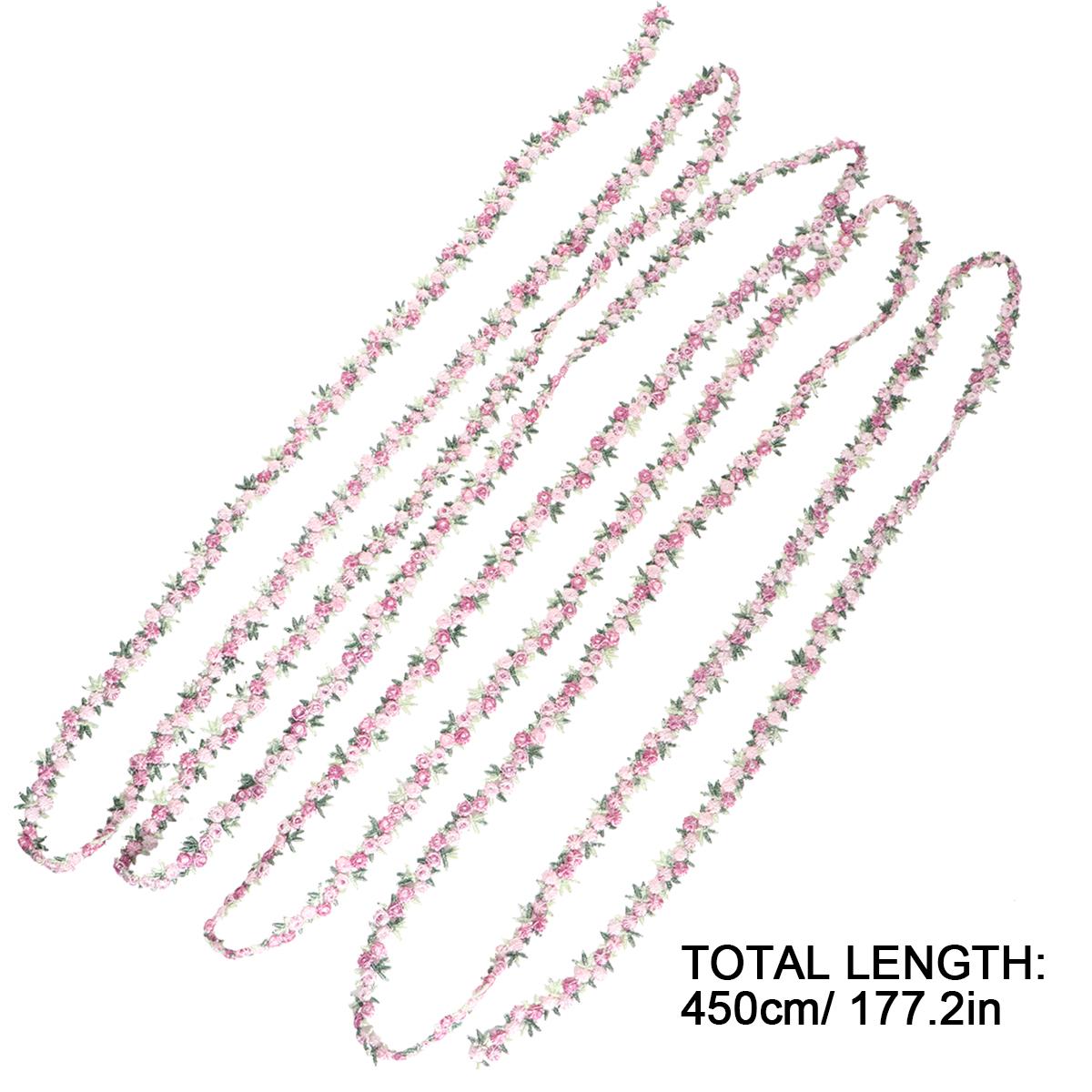 Rose Lace Trim Floral Ribbon Pink Embroidered Flowers Decoration Wedding Appliques Sewing Craft DIY Gifts Packaging