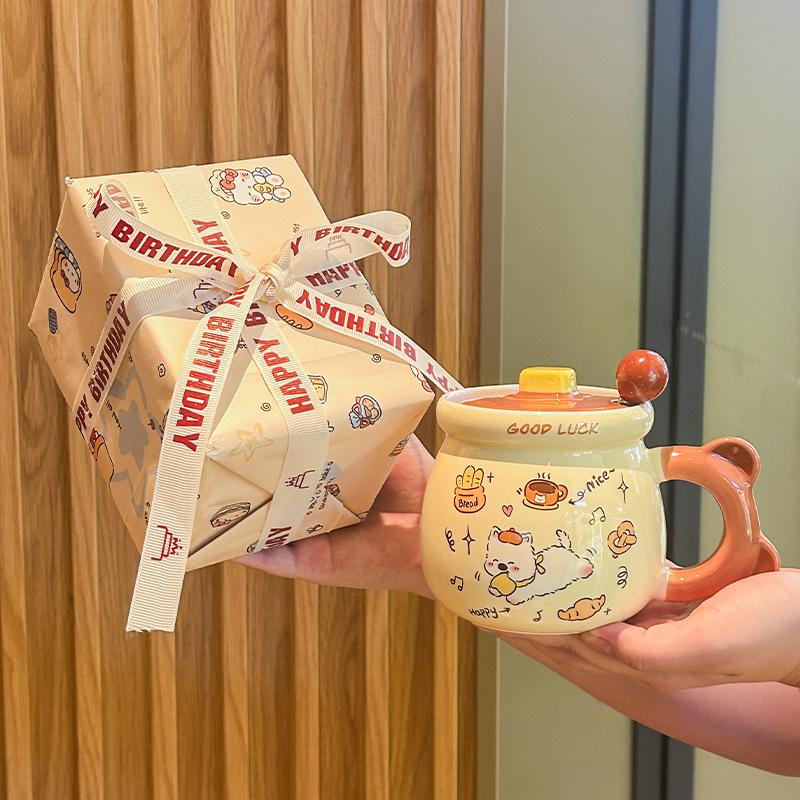 Birthday Gift Cute Cream Puppy Water Cup Girls Ceramic Mug with Lid Girlfriend Children Practical Souvenir