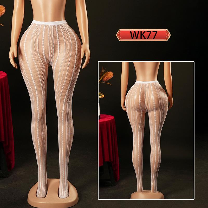 Warp Knitted Seamless Mesh Socks Pantyhose Jacquard Lace Sexy Vertical Fishing Net Socks Europe and America WK