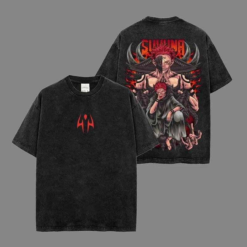 

Ryomen Sukuna Print T-shirt Anime Jujutsu Kaisen Clothing Men Short Sleeve Tshirts Retro Washed T Shirt Harajuku Male Cotton Top XXL чёрный
