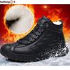 Vinterbomullsskor Herr Vadderade Varma Höga Casual Läderskor Mjuk Sula Förtjockade Sportiga Casualskor med Snökängor