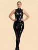 Women Hollow Out Open Breast Bodysuit Pu Faux Latex Pvc Shiny Jumpsuit Sleeveless Elastic Yoga Shaping Tights Maid Leotard Plus