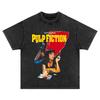 Pulp Fiction Printed Tshirt Mens Washed Old Shortsleeved American Retro High Street Pure Cotton Mens and Womens Tops