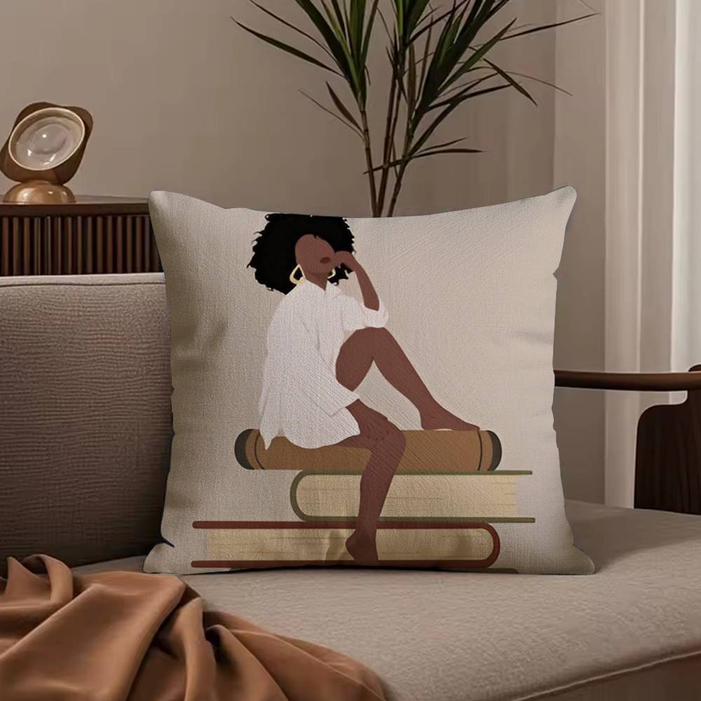Black Woman Art Anime Pillow Case Anti-dustmite Pillowcase Invisible Zipper Silky Short Plush Sofa Cushion Cover