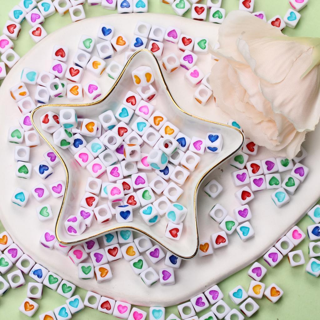 Jewelry Making 50PCS 7mm Pendant Wholesale Accessories Heart Square Acrylic Loose Beads Necklace Bracelet DIY for
