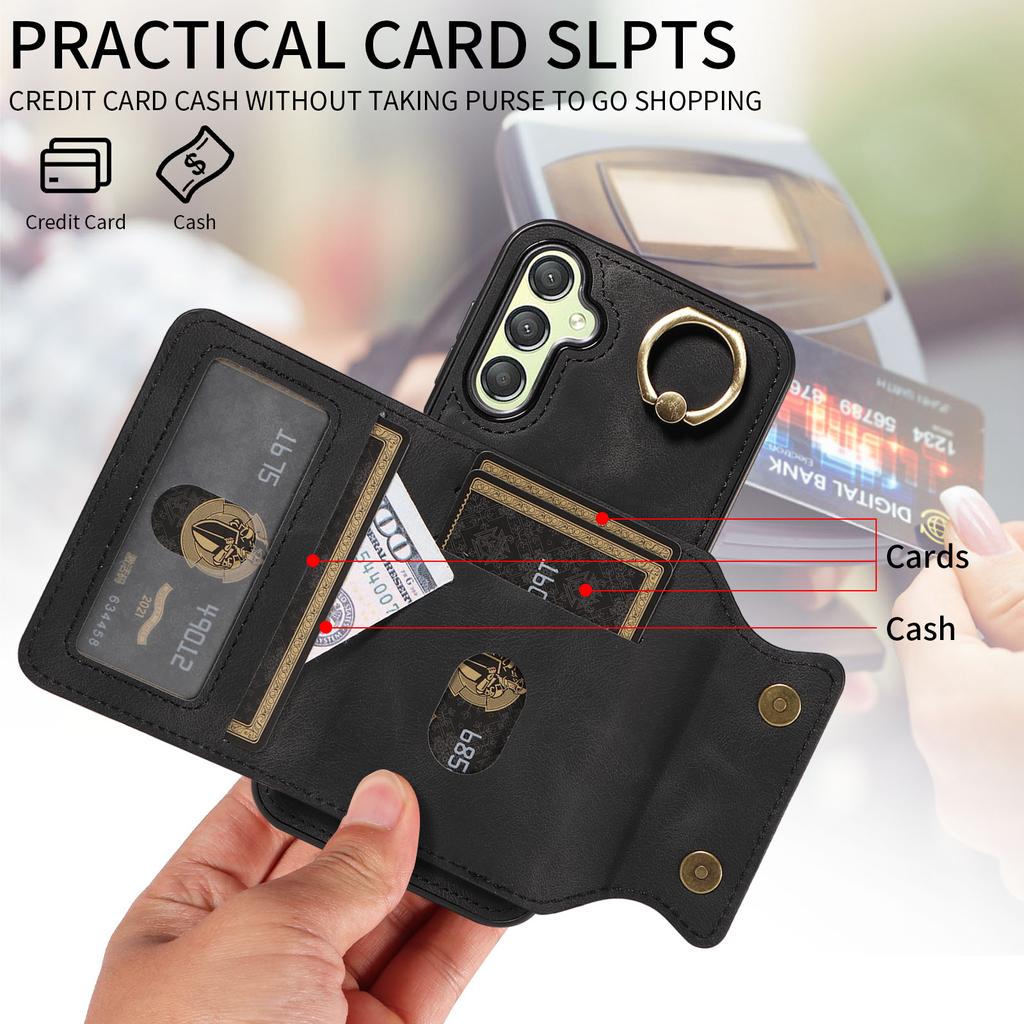 For Samsung Galaxy A25 (5G) Ring Bracket Card Holder Slots Cover Phone Case