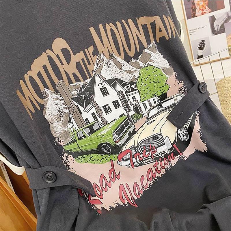 T-shirt for Women Large Size Cotton Summer T-shirt Soft Loose Printed Casual Comfortable Pullover T-shirt Top