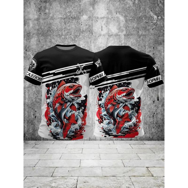 Summer Men's Fishing T-Shirts Short Sleeve Leisure 3d Fish Print Street T-Shirts Fashion Man Tees Loose Casual O-Neck Shirt