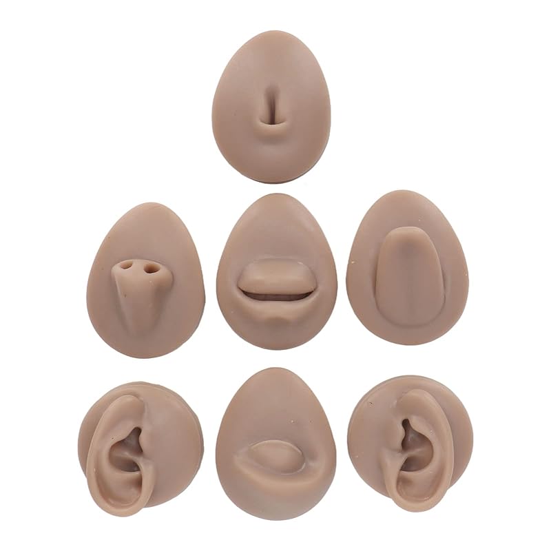 Soft Silicone Flexible Model Body Part Displays Set, Body Piercing Practice Model Simulation Ear Eye Nose Mouth Tongue and Belly Button Model for