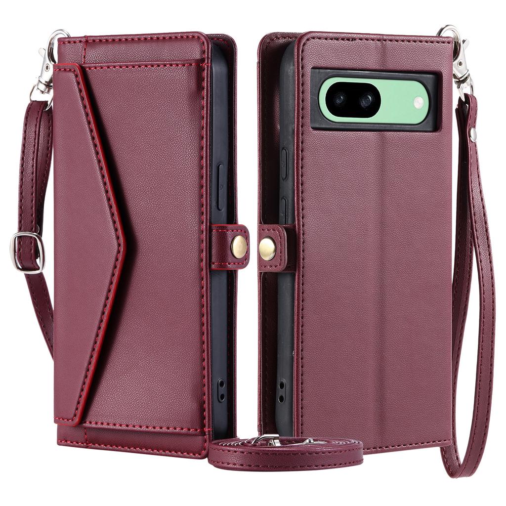 For Google Pixel 8a Leather Case Wallet Stand Phone Cover with Straps