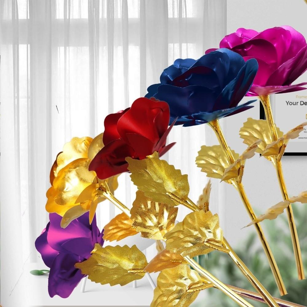 Long Stem Gold Foil Rose Flower Romantic Rose Flower Gift Box Birthday Present