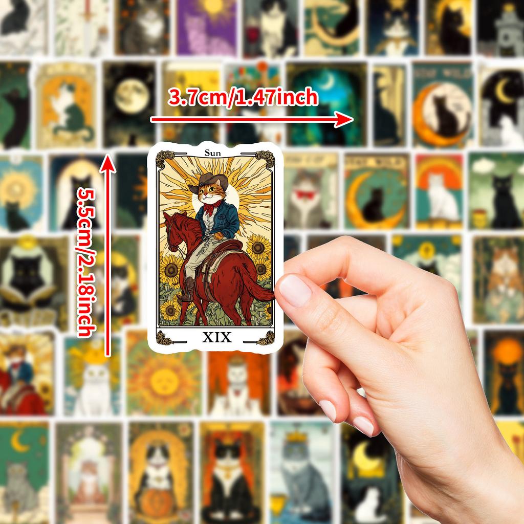 50 New Tarot Card Graffiti Cat Series Various Retro Style Decorative Waterproof Stickers